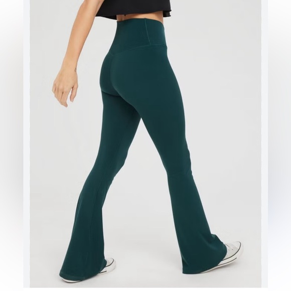 Aerie Real Me High waisted Crossover Flare Legging ruched green pull on small - Picture 1 of 8
